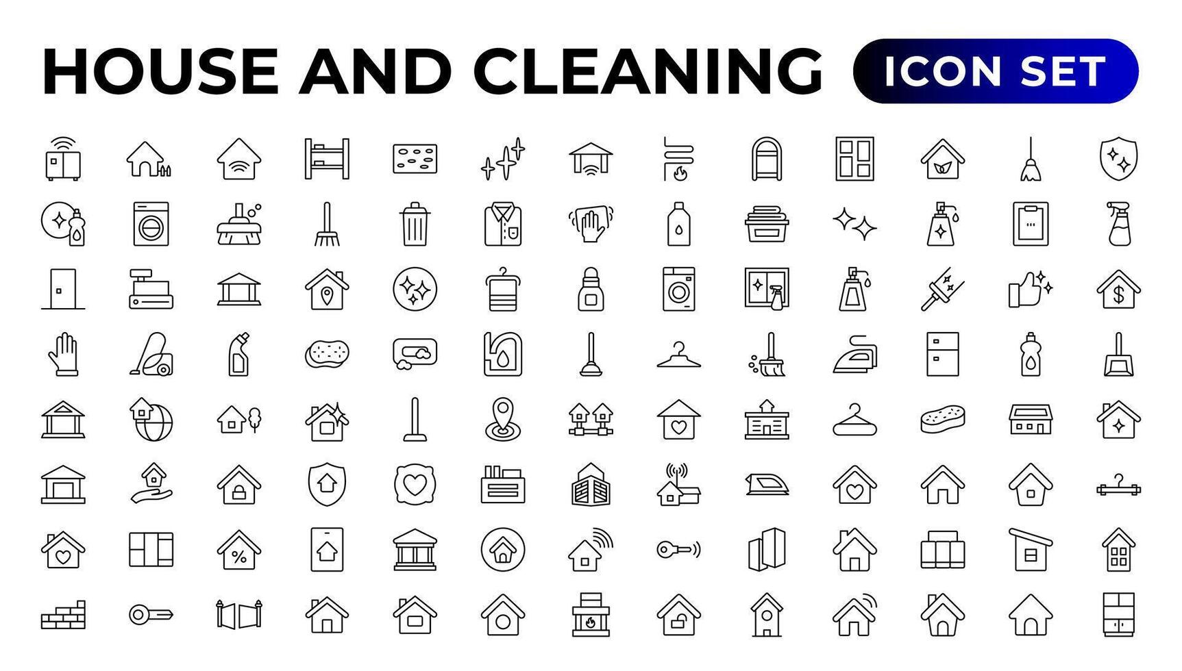 huis schoonmaak icoon set.reiniging icoon collectie.overzicht icoon verzameling. vector