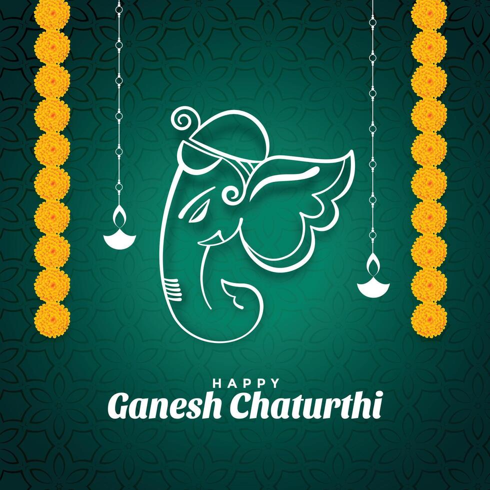 ganesh chaturthi festival wensen kaart met goudsbloem bloemen vector