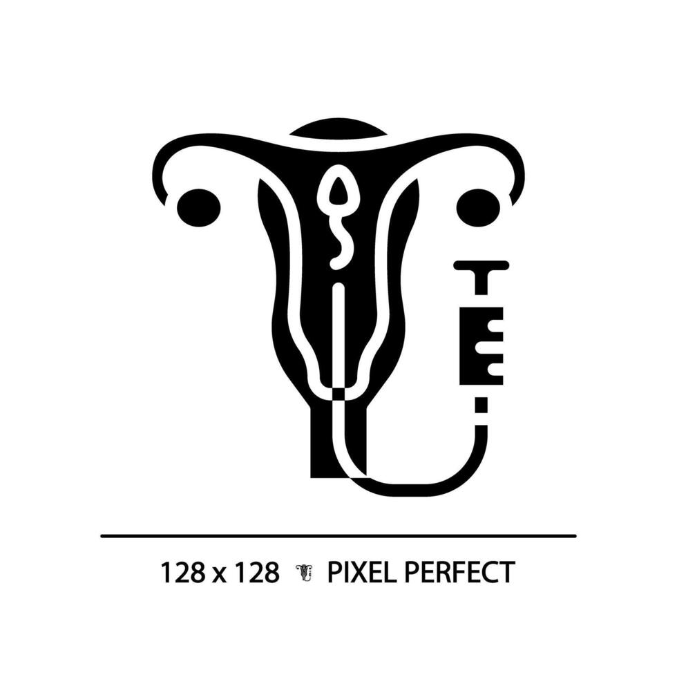 intra-uterien inseminatie zwart glyph icoon. kunstmatig impregnatie. voortplantings- technologieën. medisch bevruchting. silhouet symbool Aan wit ruimte. solide pictogram. vector geïsoleerd illustratie