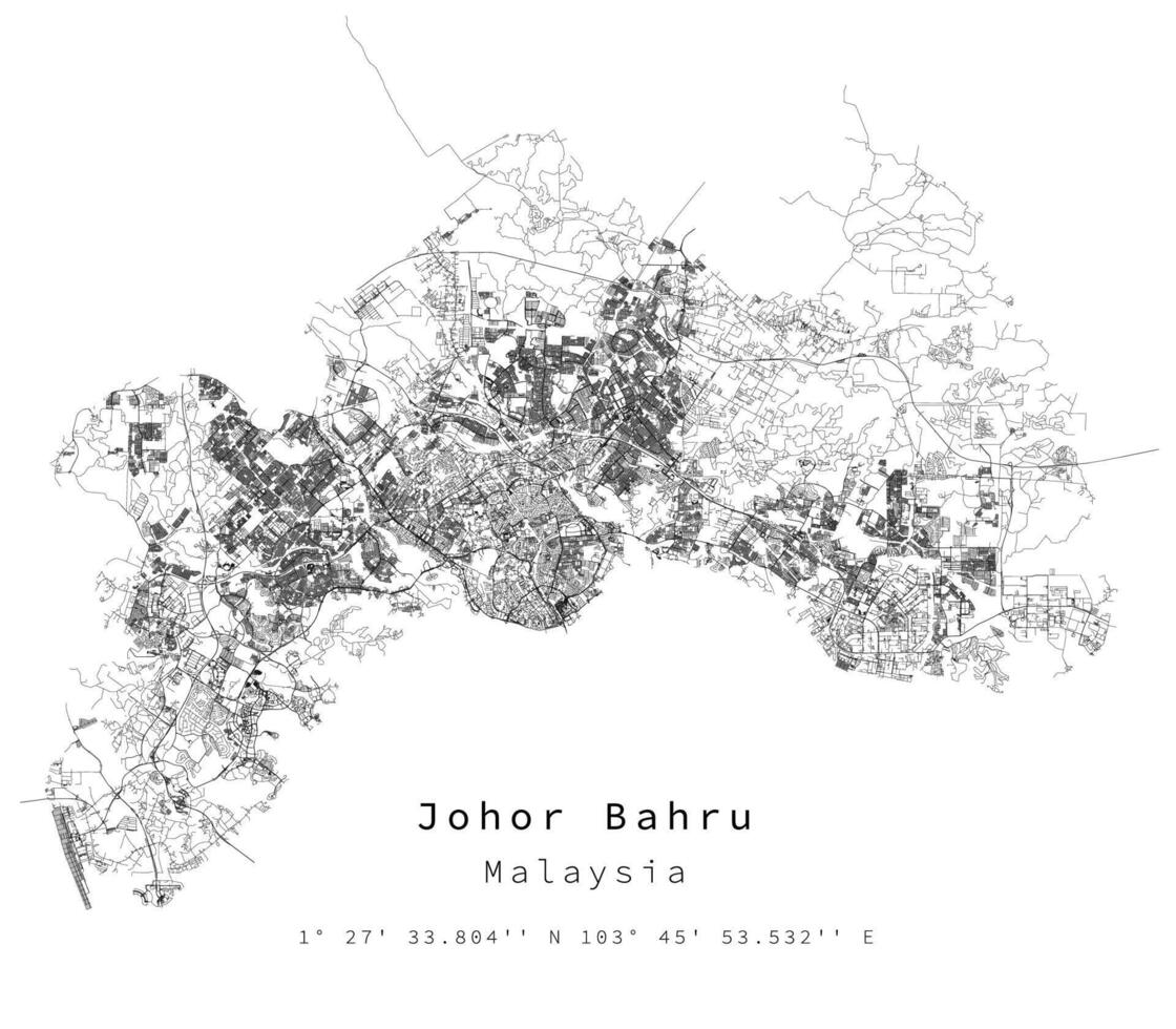 johor Bahru, Maleisië, stedelijk detail straten wegen kaart ,vector element beeld vector