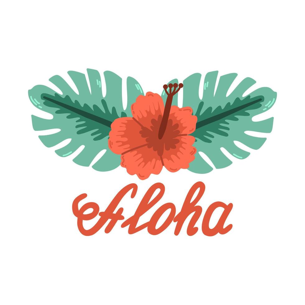 hawaiiaans ontwerp aloha met hibiscus en palm boom takjes.vlucht afdrukken voor t-shirt pet reclame hawaiiaans partij uitnodiging vector