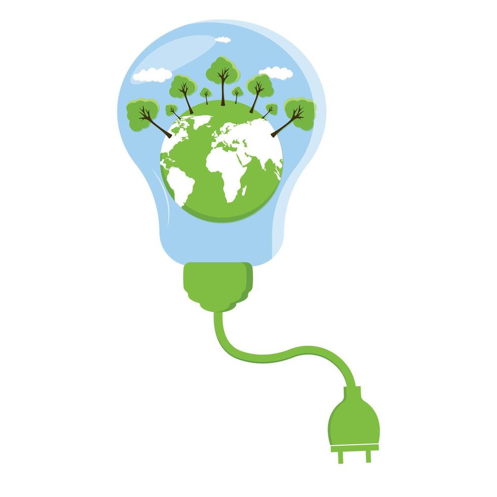 ecologie concept, de wereld is in de energie besparing licht lamp groen,vector illustratie. groen eco stad vector