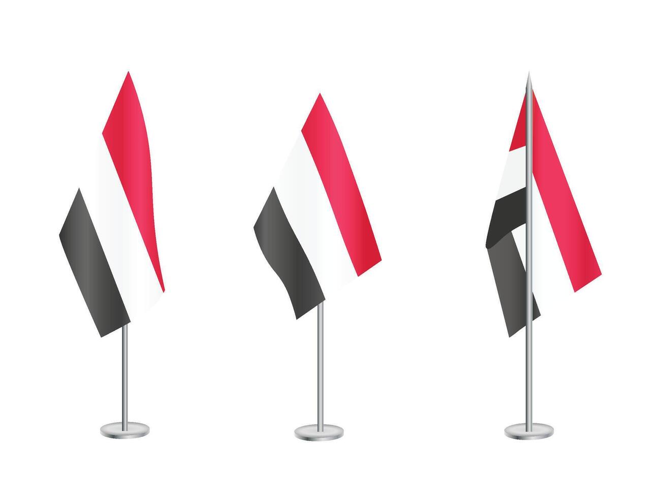 vlag van Jemen met zilver paal.set van Jemen nationaal vlag vector