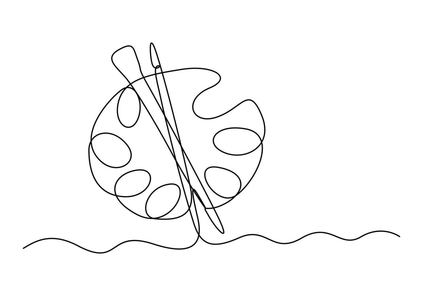 palet met verven en borstel een doorlopend lijn tekening vector illustratie
