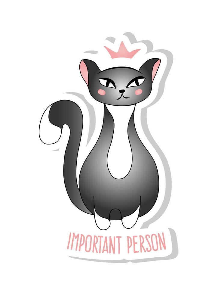 sticker met schattig grijs kat geïsoleerd Aan wit achtergrond. vector illustratie voor kinderen.