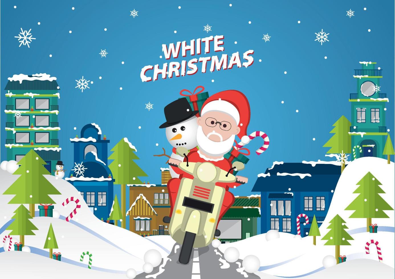 kerstman op de scooter. vector illustratie decoratief achtergrondontwerp
