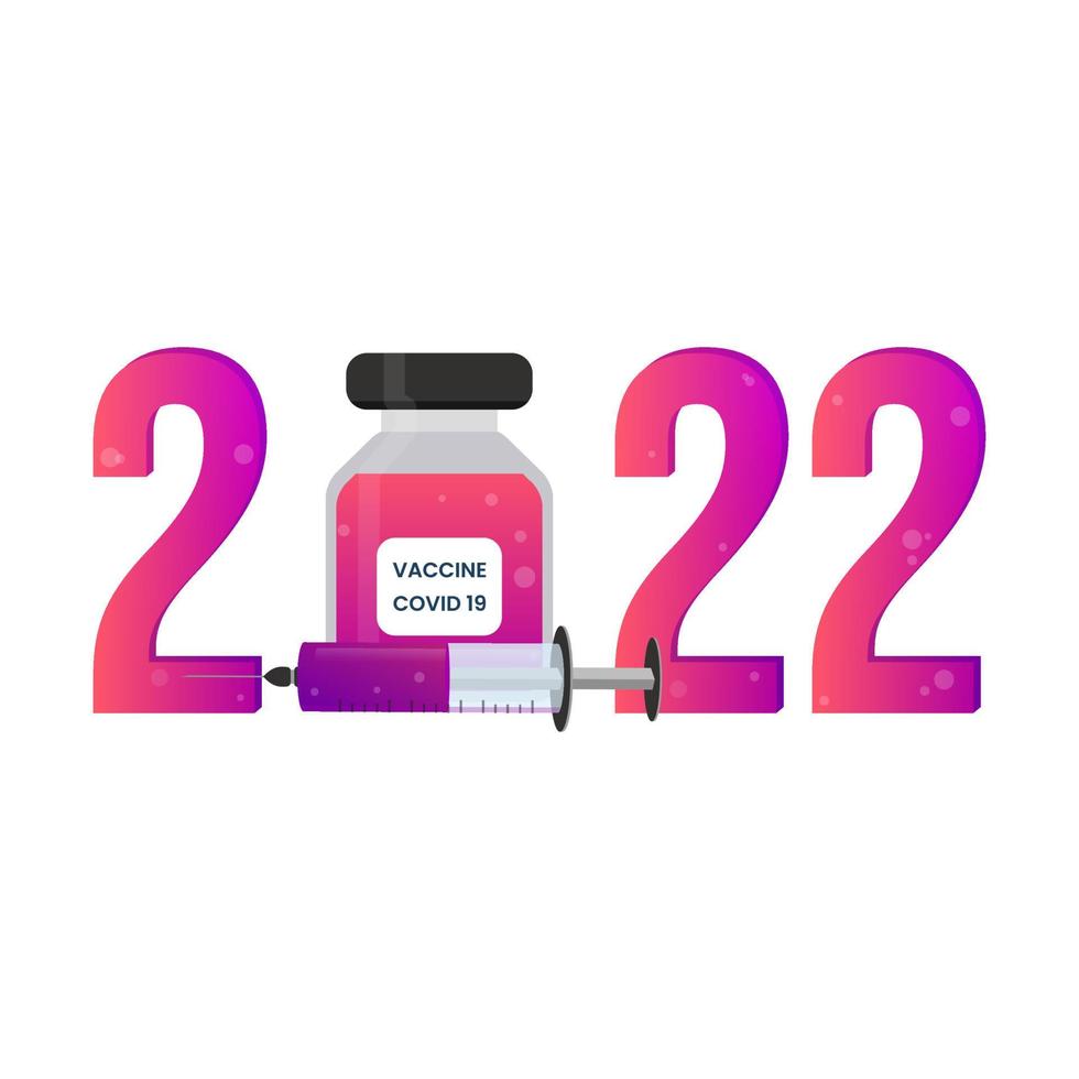 2022 is het jaar van de vaccins. gelukkig nieuwjaar 2022 vector