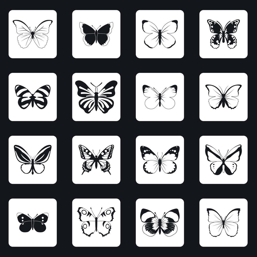 vlinder iconen set, eenvoudige stijl vector