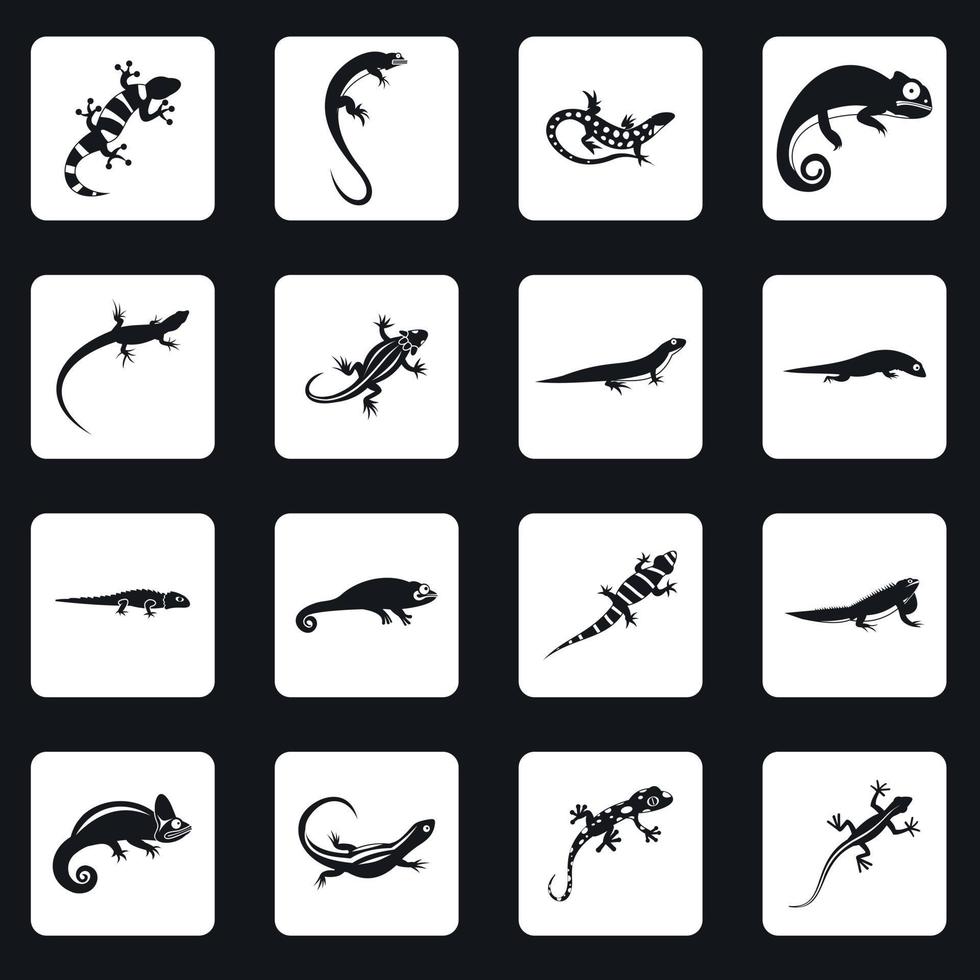 amfibie iconen set, eenvoudige stijl vector
