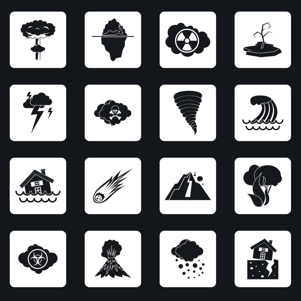 natuurramp iconen set, eenvoudige stijl vector