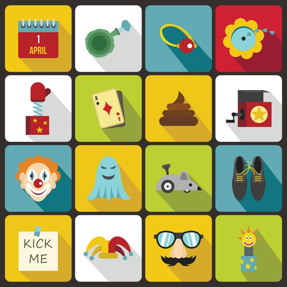 april dwazen iconen set, vlakke stijl vector