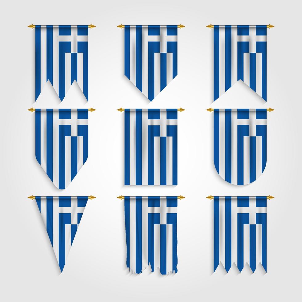 griekse vlag in verschillende vormen, vlag van griekenland in verschillende vormen vector