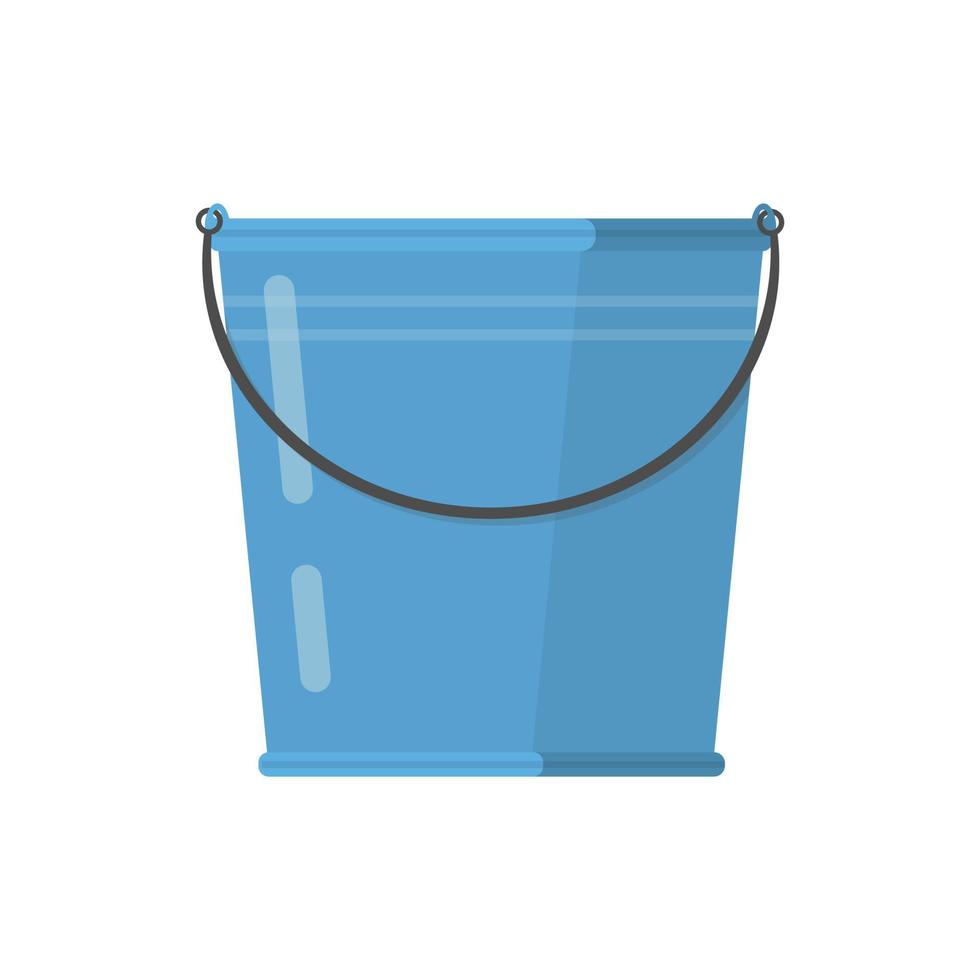 blauwe emmer met een zwart handvat. geïsoleerde witte achtergrond. een emmer vol voor het wassen van eten, water en drinken. huishoudelijke taken emmer. vector