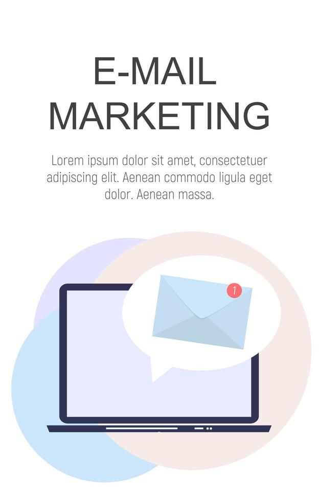 e-mail marketing concept platte achtergrond met laptop. vector illustratie