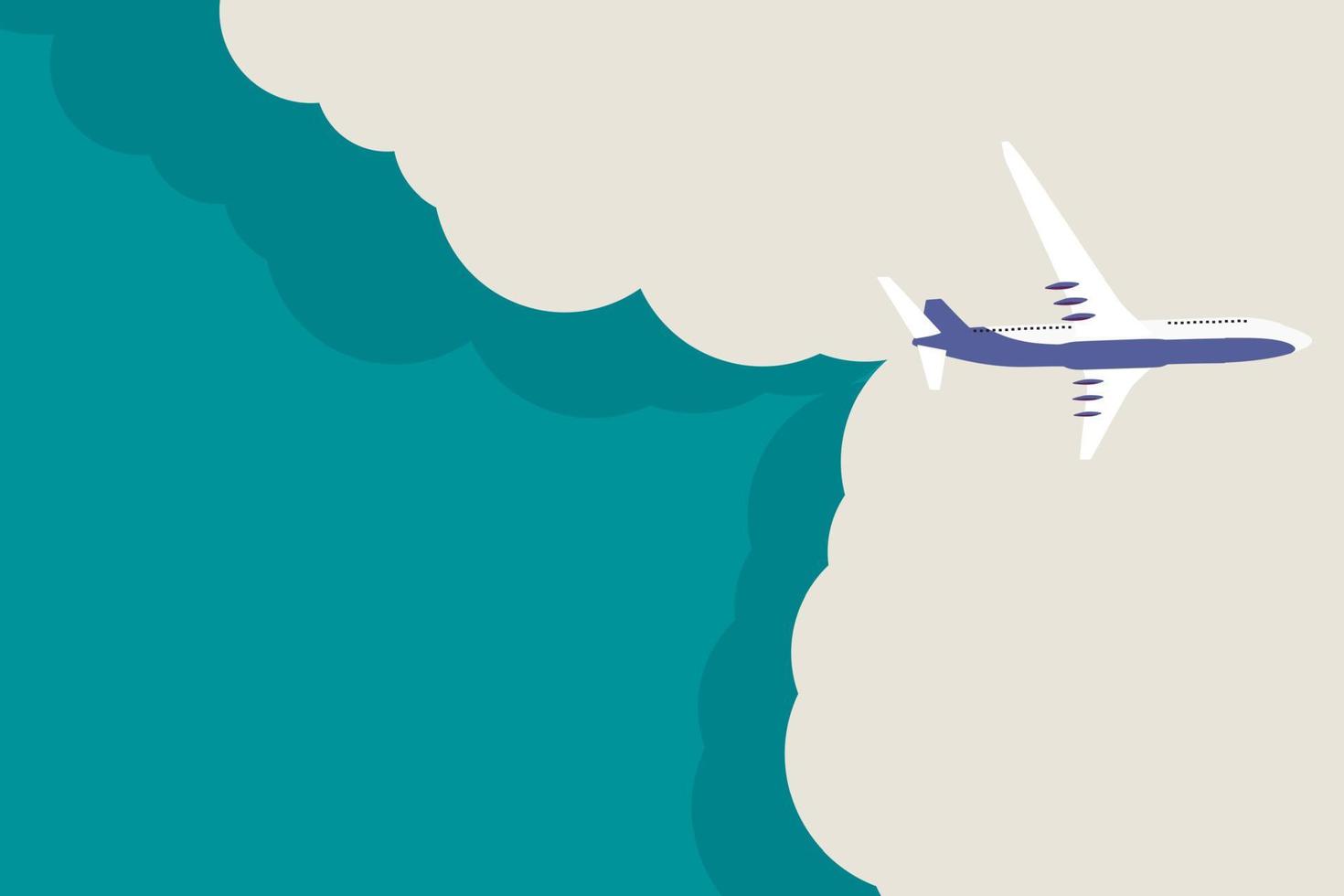 reis achtergrond met vliegtuig en lucht met cloud. vector illustratie