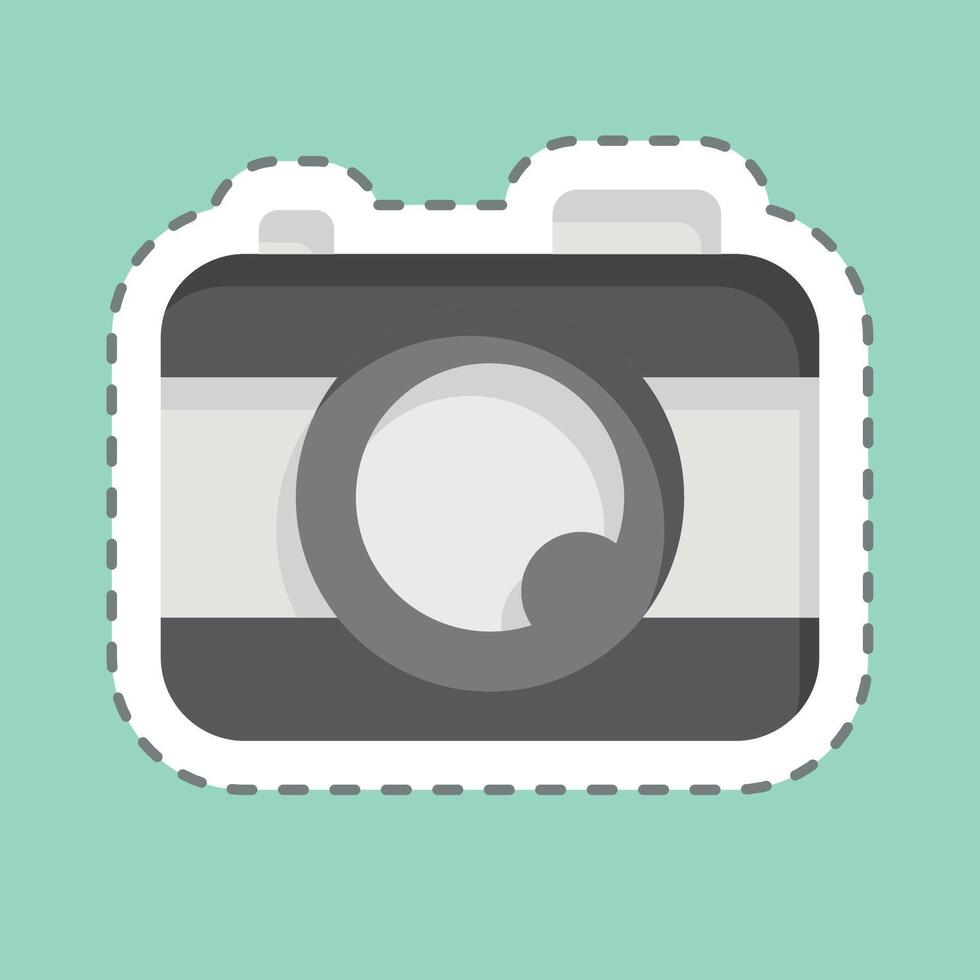 sticker lijn besnoeiing camera. verwant naar vermaak symbool. gemakkelijk ontwerp illustratie vector