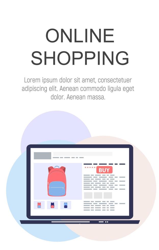 online shopping concept platte achtergrond met laptop. vector illustratie