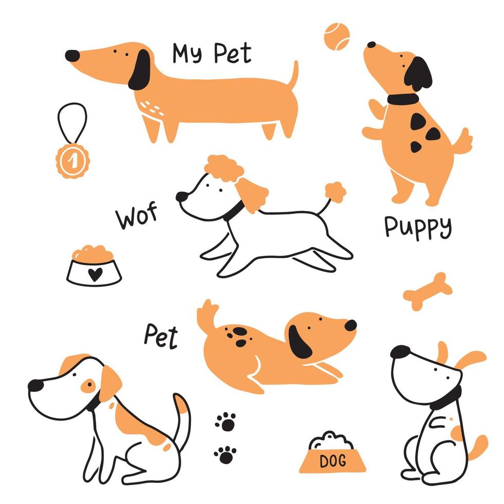 set van schattige puppy hond huisdier. vector