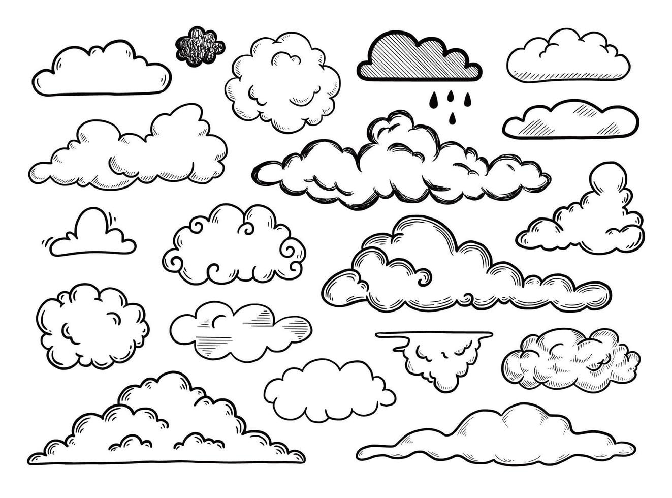 hand getrokken doodle wolkenset vector