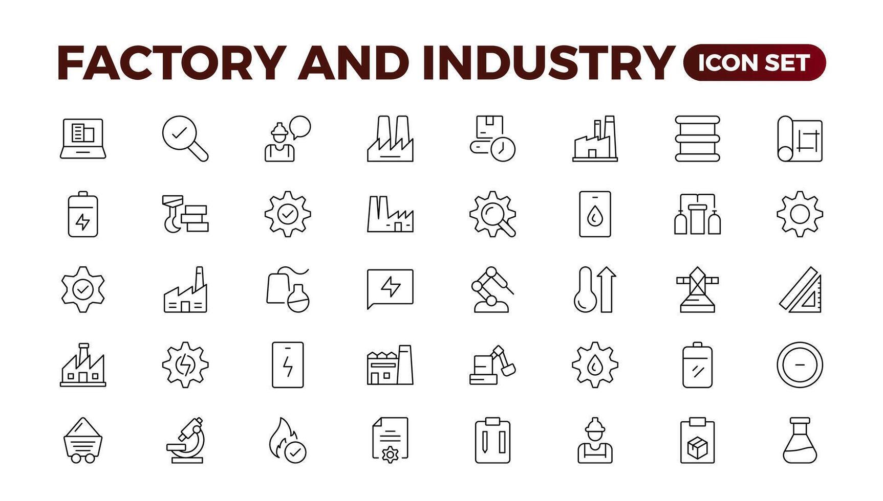 industrie en productie lijn pictogrammen verzameling. fabriek, plant, vervaardiging, gereedschap pictogrammen. ui icoon set. dun schets pak. vector illustratie.set van industrie pictogrammen. gemakkelijk kunst stijl. schets icoon set.