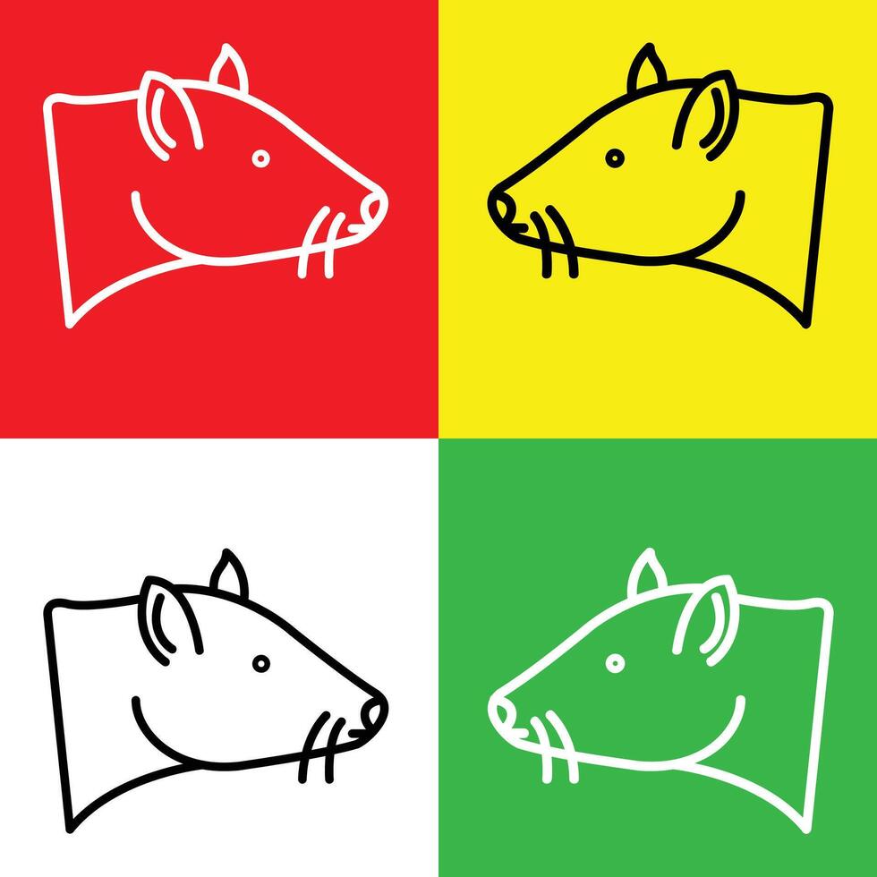 Rat of muis vector icoon, lineal stijl icoon, van dier hoofd pictogrammen verzameling, geïsoleerd Aan rood, geel, wit en groen achtergrond.