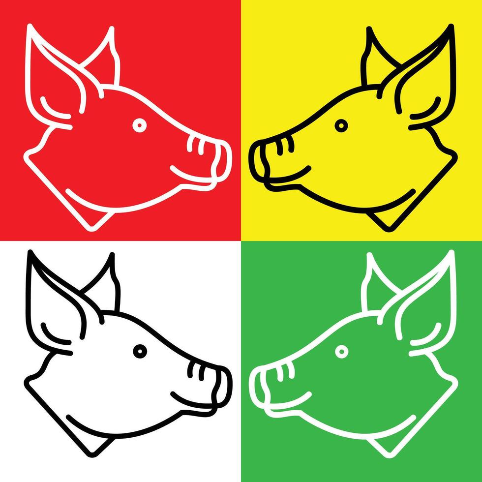 varken vector icoon, lineal stijl icoon, van dier hoofd pictogrammen verzameling, geïsoleerd Aan rood, geel, wit en groen achtergrond.