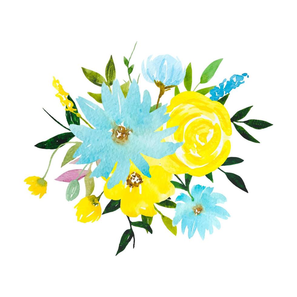 geel blauw waterverf bloem clip art bloemen arrangement met bloemen bladeren vector
