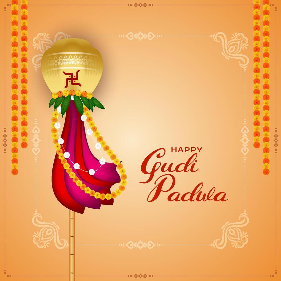 mooi gelukkig gudi padwa cultureel Indisch festival viering kaart vector