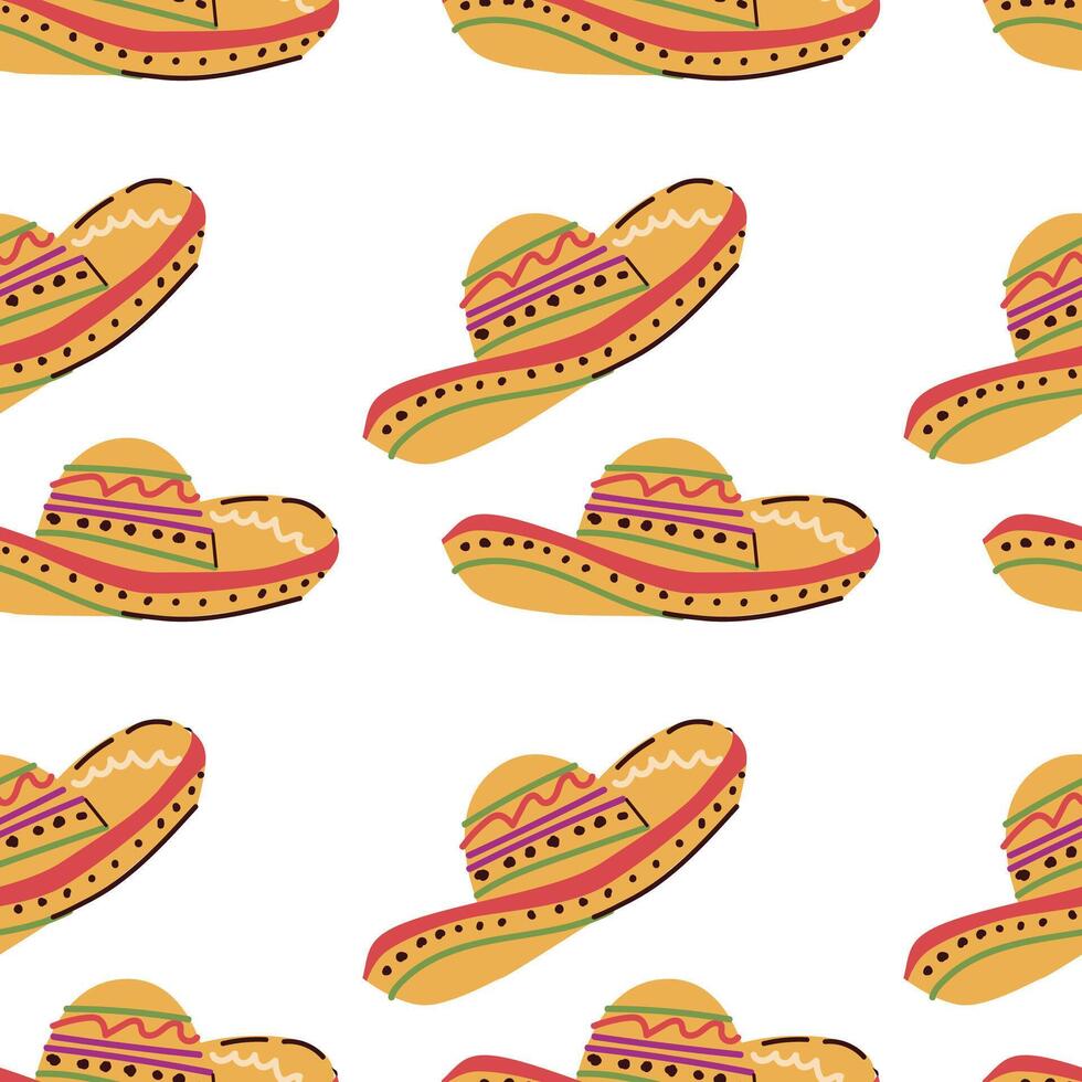 hand- getrokken Mexicaans element naadloos patroon. vector illustratie van Mexicaans hoed - naadloos achtergrond