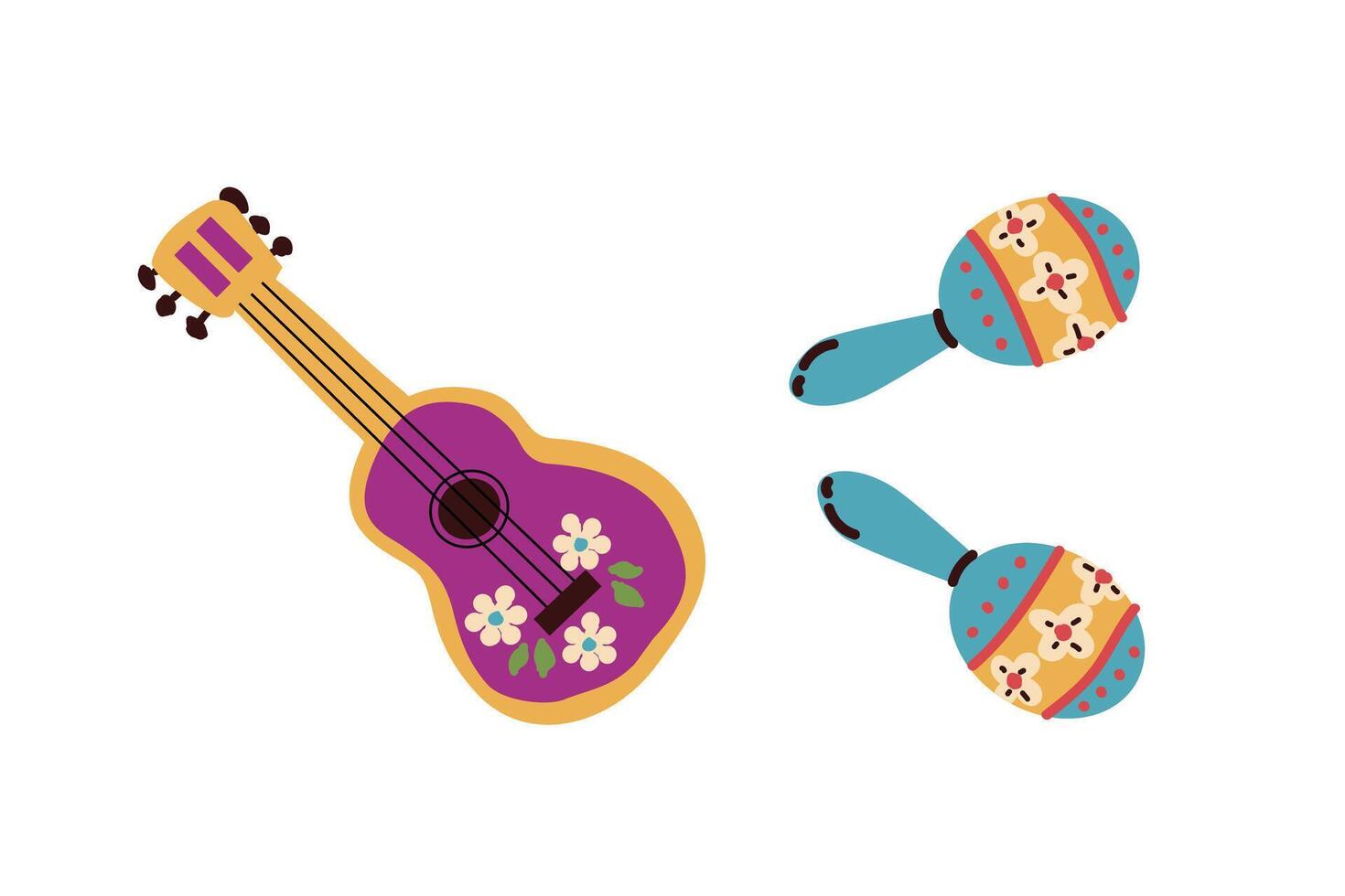 Mexicaans gitaar en maracas reeks voor vakantie. vector illustratie kan gebruikt voor cinco de mayo vakantie banier, groet kaart, Mexicaans kaarten.