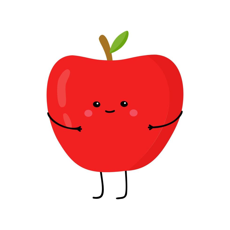 appel fruit schattig karakter vector illustratie geïsoleerd Aan wit achtergrond. Super goed voor afdrukken, boek, app, web of verpakking voor kinderen.