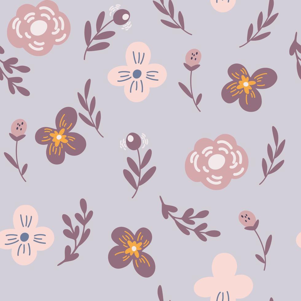 boho naadloze bloemmotief. bloemelementen in pastelkleuren. perfect voor textiel, behang of printontwerp. hand tekenen vectorillustratie. vector