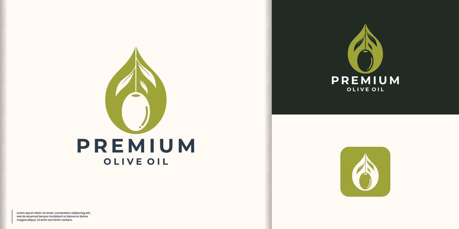 premie extra maagd olijf- olie logo icoon. olijf- olie laten vallen met olijven en blad symbool. vector illustratie.