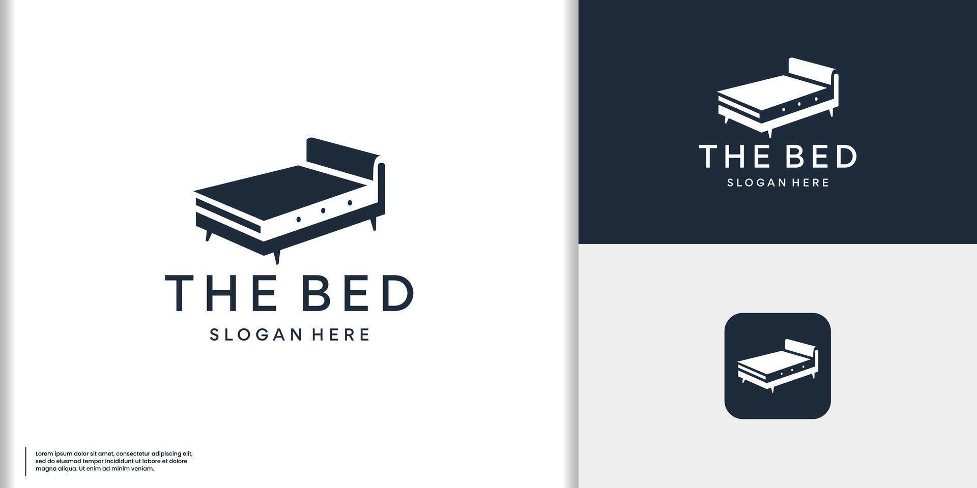 interieur symbool van bed logo inspiratie. meetkundig vorm ontwerp bed logo, slaapkamer meubilair illustratie. vector