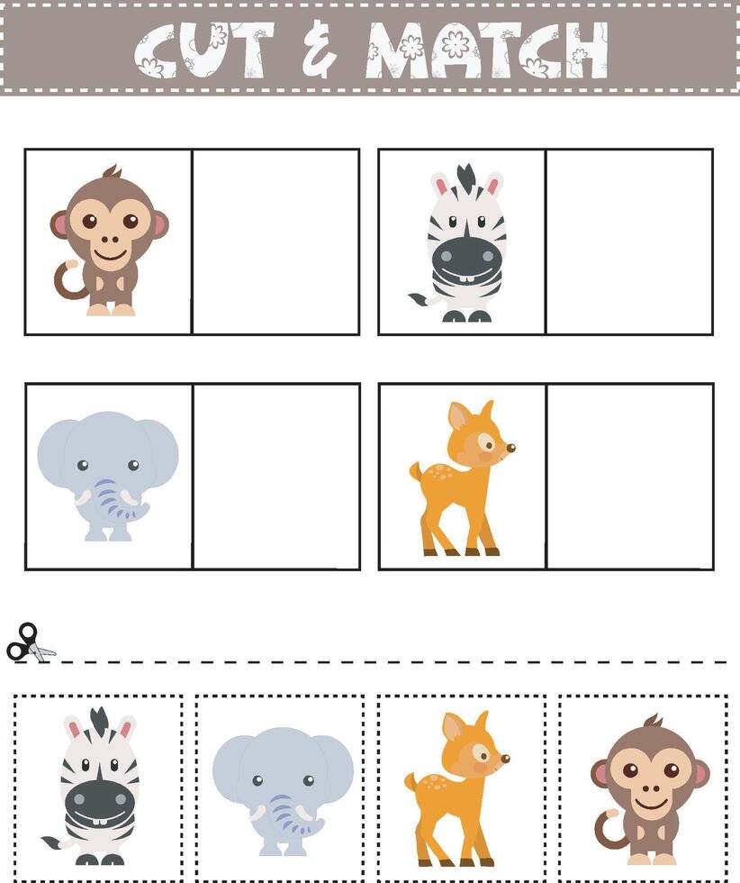 spel voor kinderen naar besnoeiing en bij elkaar passen de dezelfde afbeelding Aan een afdrukbare werkblad vector