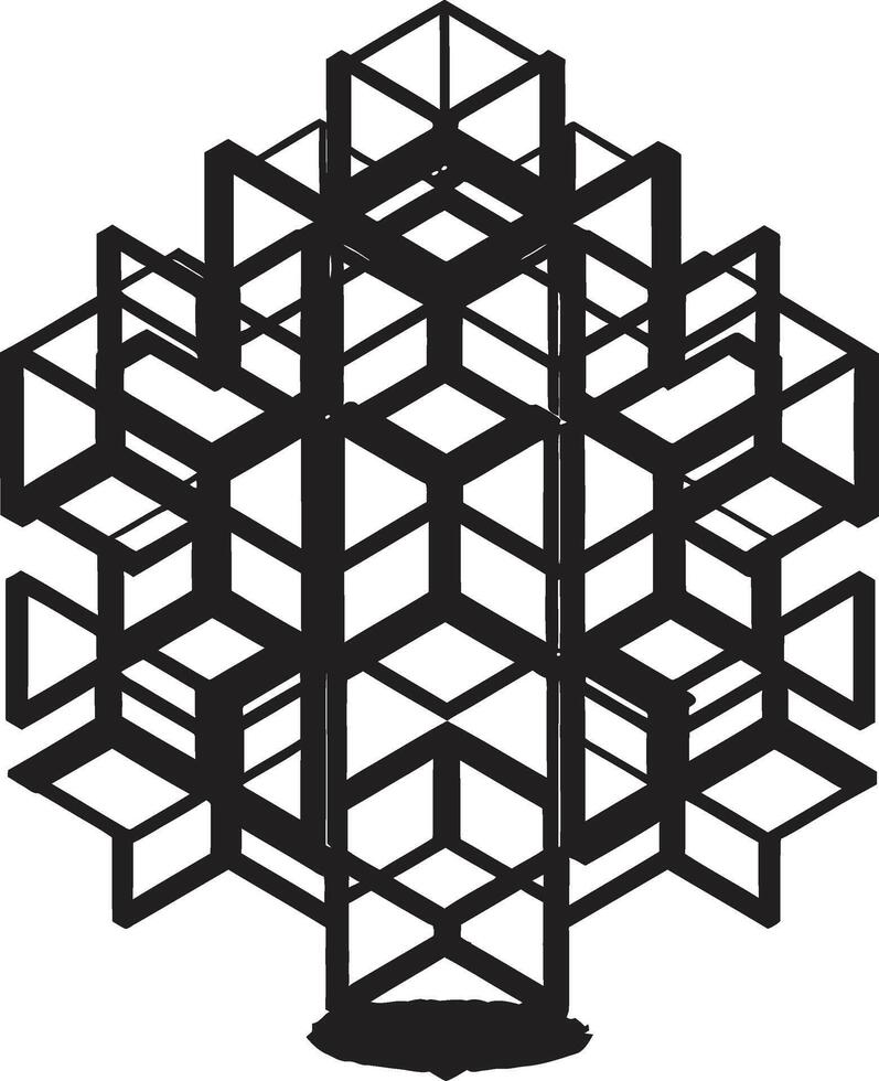 dimensionaal harmonie vector logo met elegant zwart abstract meetkundig elementen dynamisch symmetrie monochromatisch logo met abstract meetkundig vormen in vector