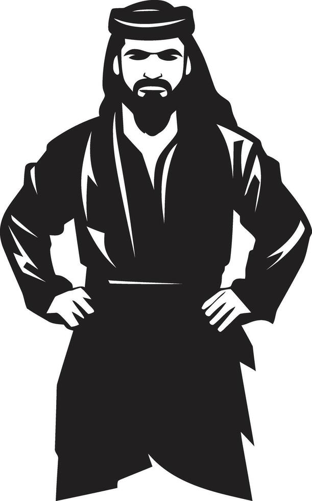 mysticus aanwezigheid monochromatisch vector logo ontwerp met Arabisch Mens cultureel elegantie strak zwart icoon beeltenis Arabisch Mens in vector