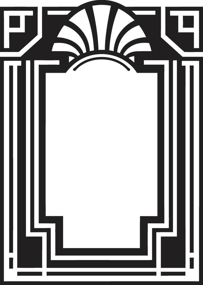 symmetrie verfijnd monochromatisch embleem met kunst deco kader in vector deco essence strak vector logo ontwerp van zwart kunst deco kader