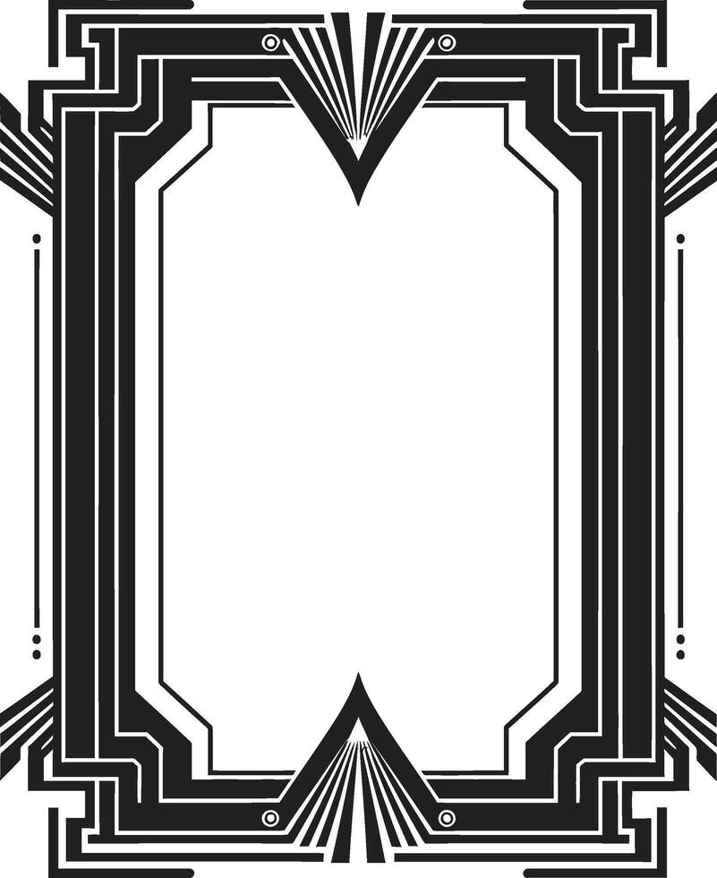 chique erfgoed zwart embleem met kunst deco kader in monochroom symmetrie verfijnd strak vector logo van kunst deco kader
