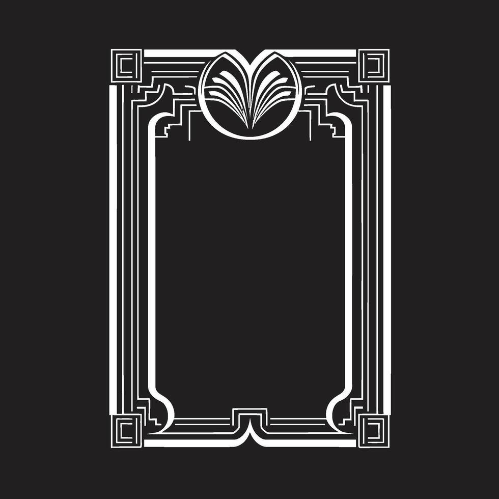 symmetrie verfijnd monochromatisch embleem met kunst deco kader in vector deco essence strak vector logo ontwerp van zwart kunst deco kader