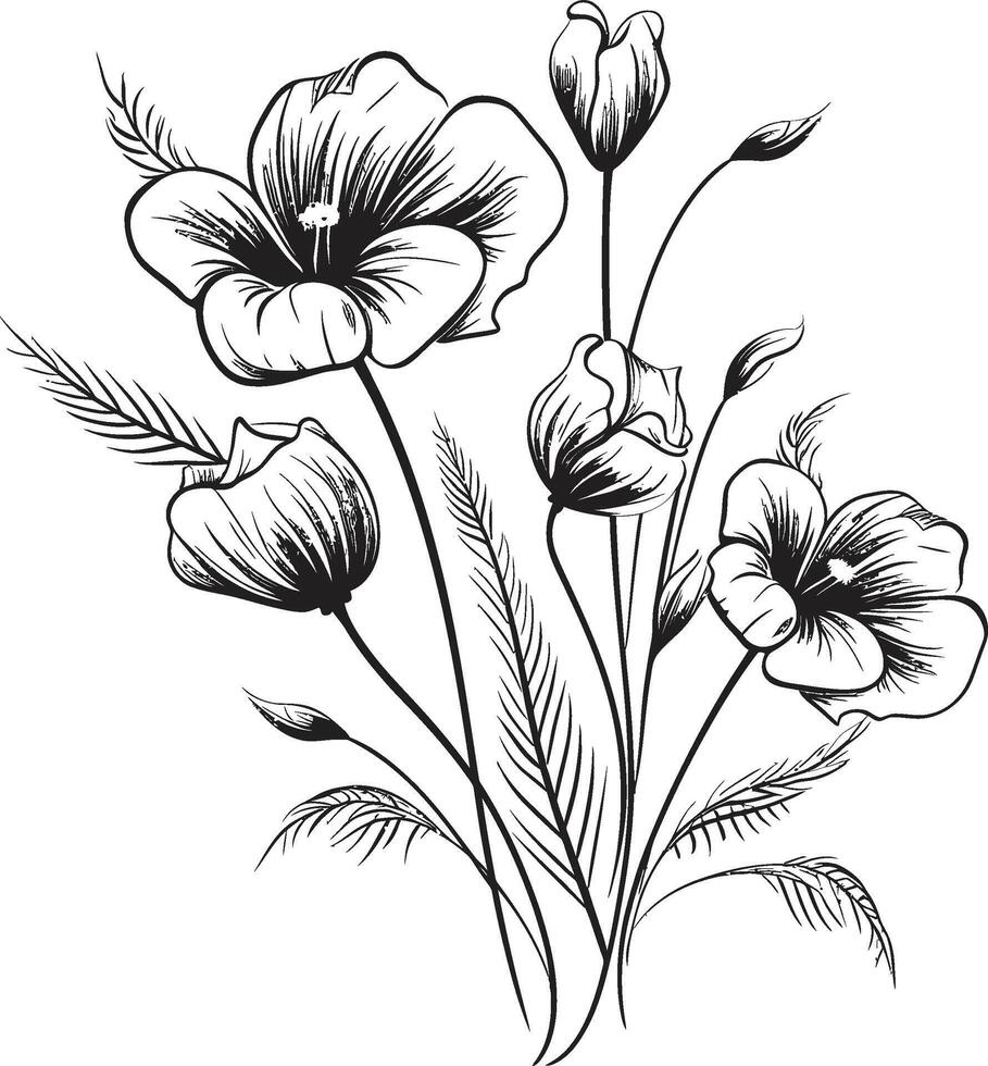 raadselachtig boeket zwart embleem met botanisch bloemen ontwerp bloesems in harmonie monochromatisch vector logo met zwart bloemen