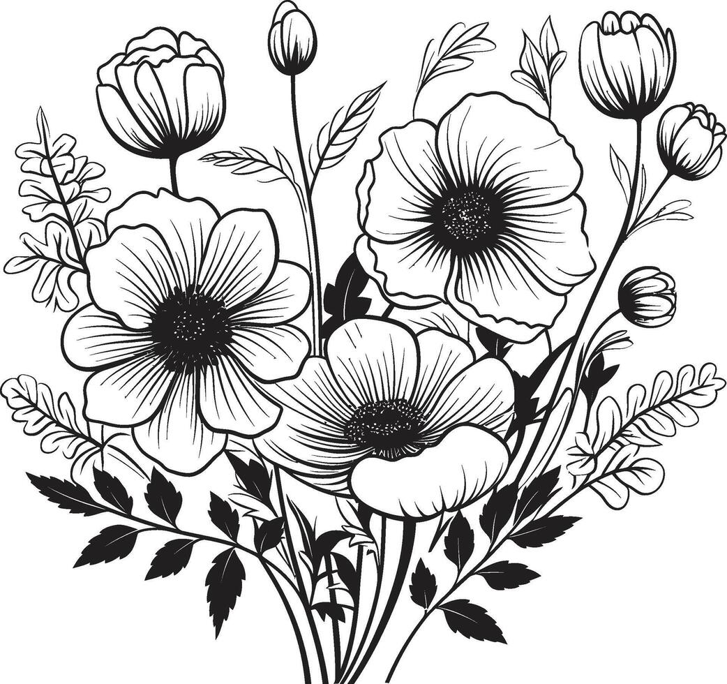 botanisch schoonheid monochroom embleem met elegant bloemen ontwerp fluistert van natuur zwart icoon met vector logo van botanisch bloei