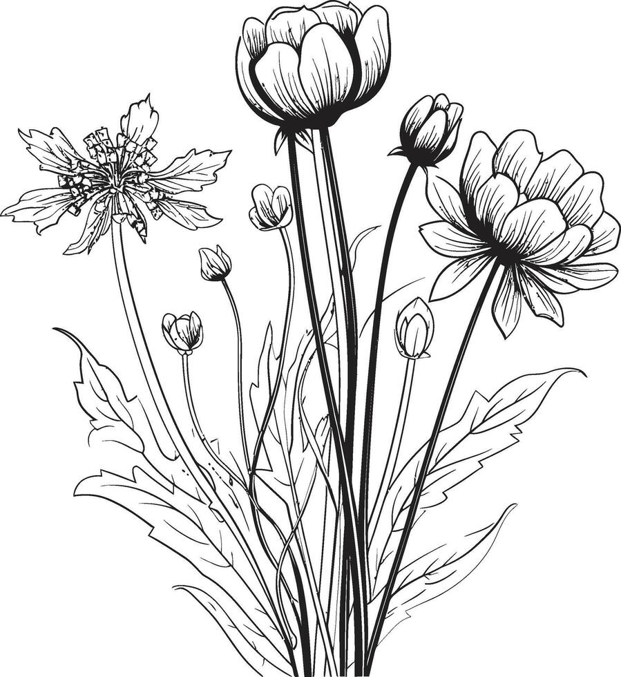 raadselachtig boeket zwart embleem, botanisch bloemen elegantie bloesems in harmonie monochromatisch vector logo, zwart bloemen