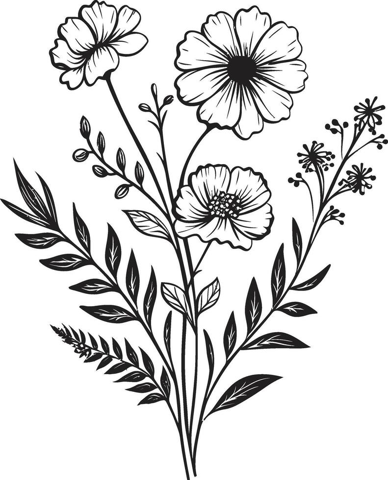 bloesems in harmonie monochromatisch vector logo, zwart bloemen gebeeldhouwd bloemblaadjes elegant zwart icoon, botanisch ontwerp