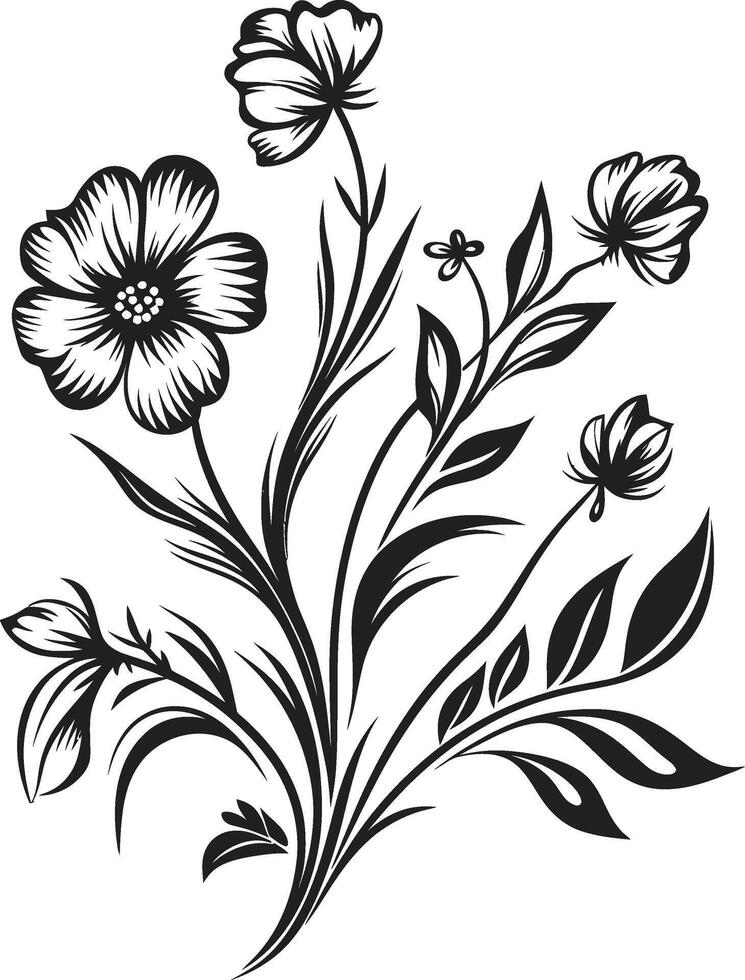 fluistert van natuur strak vector logo met zwart botanisch bloemen eindeloos bloemblad charme elegant zwart icoon met vector ontwerp