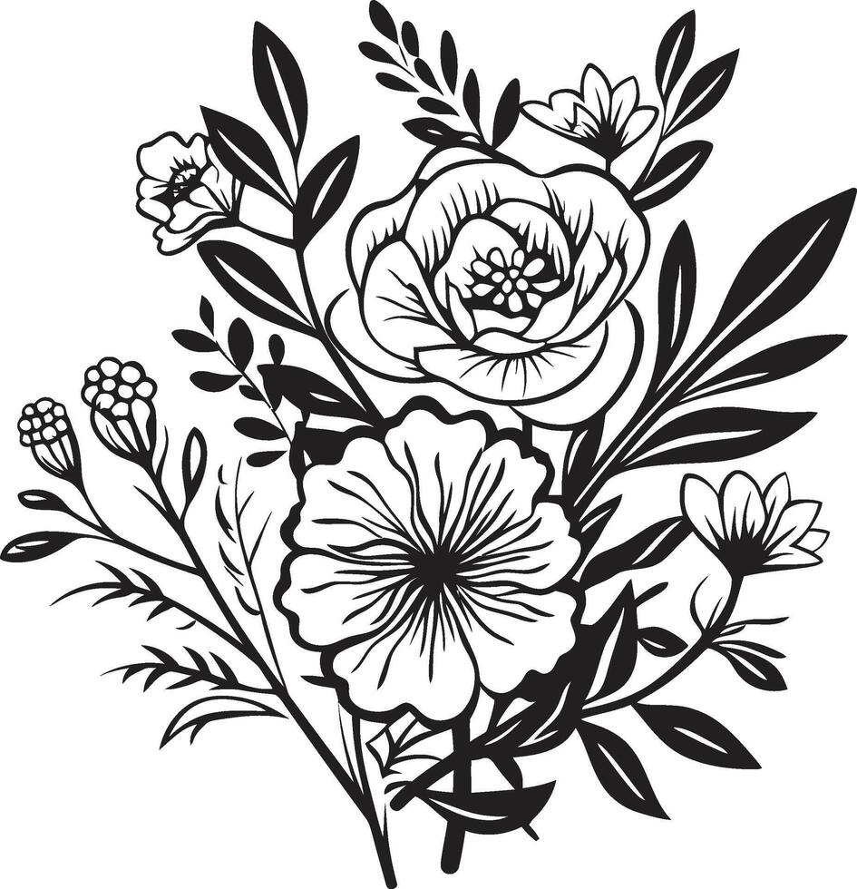 fluistert van natuur monochroom embleem met zwart vector logo eindeloos bloemblad charme chique icoon presentatie van zwart botanisch bloemen