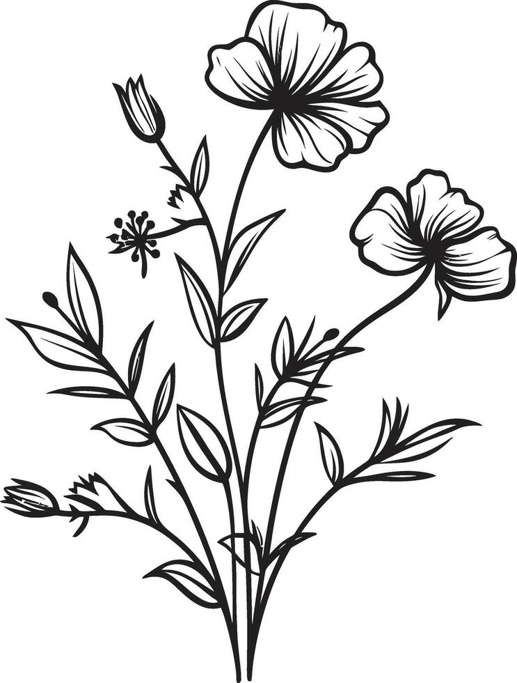 kalmte in zwart strak icoon met botanisch bloemen ontwerp eindeloos bloesems monochromatisch embleem met vector logo in zwart