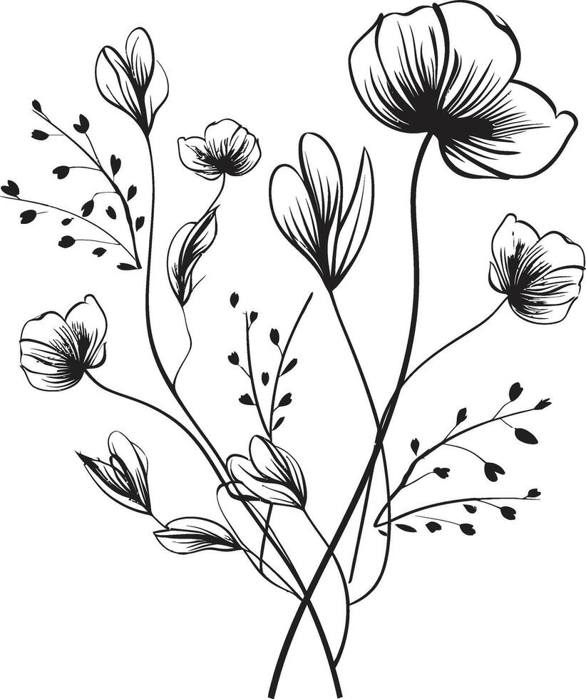 botanisch schoonheid monochroom embleem illustreren zwart bloemen ontwerp fluistert van natuur strak icoon met vector logo van botanisch bloemen