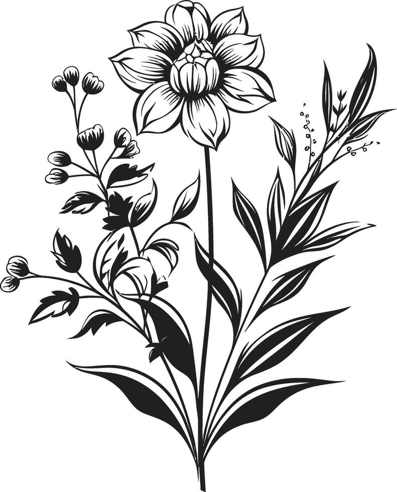 aard harmonie chique vector logo ontwerp met zwart bloemen elementen botanisch schoonheid monochroom embleem illustreren zwart bloemen ontwerp