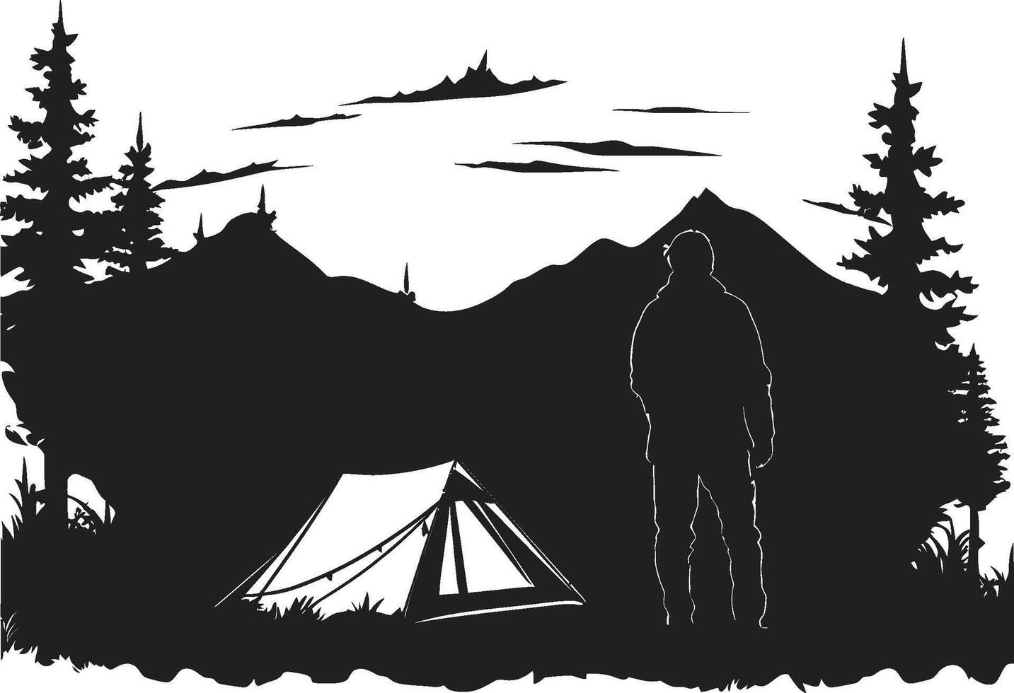 rustiek terugtrekken monochroom vector logo voor buitenshuis gelukzaligheid sterrenhemel nacht camping elegant zwart icoon met camping ontwerp